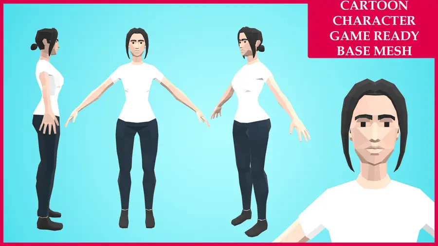 Render of Nia Poly, a stylized female 3D character, shown in a front pose