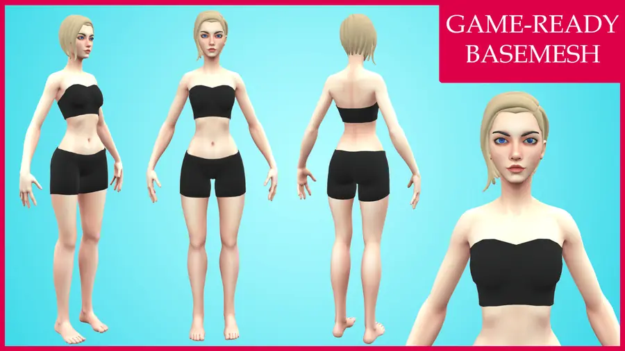 Render of Caith, a cartoon female 3D character, shown in a front pose
