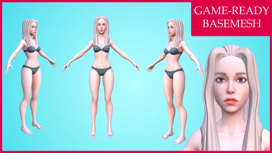 Render of Fiorella, a stylized female 3D character, shown in a front pose