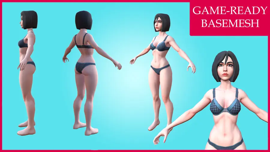 Render of Bianca, a stylized female 3D character, shown in a front pose