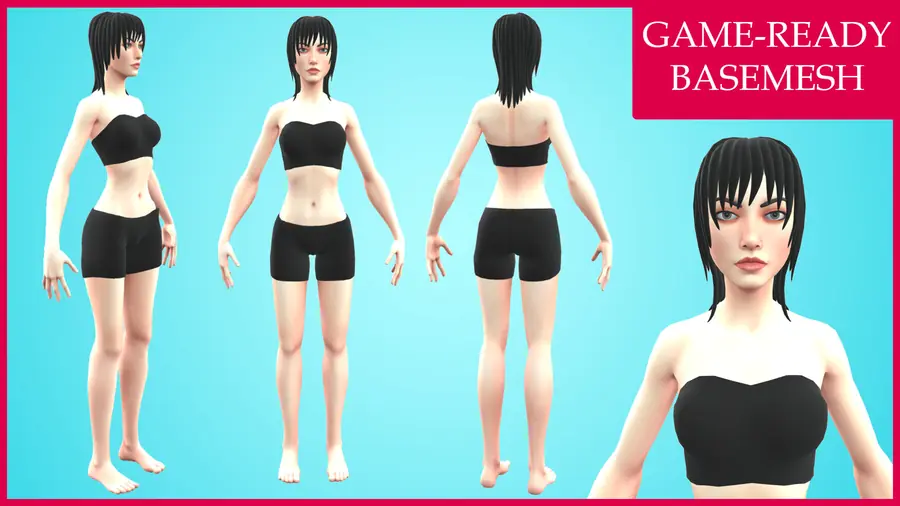 Render of Xian, a cartoon female 3D character, shown in a front pose