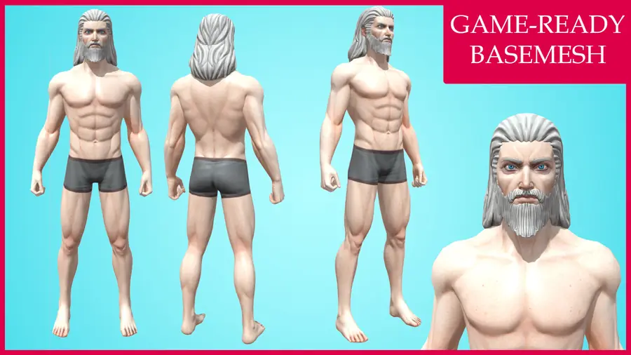 Render of Frey, a stylized male 3D character, shown in a front pose