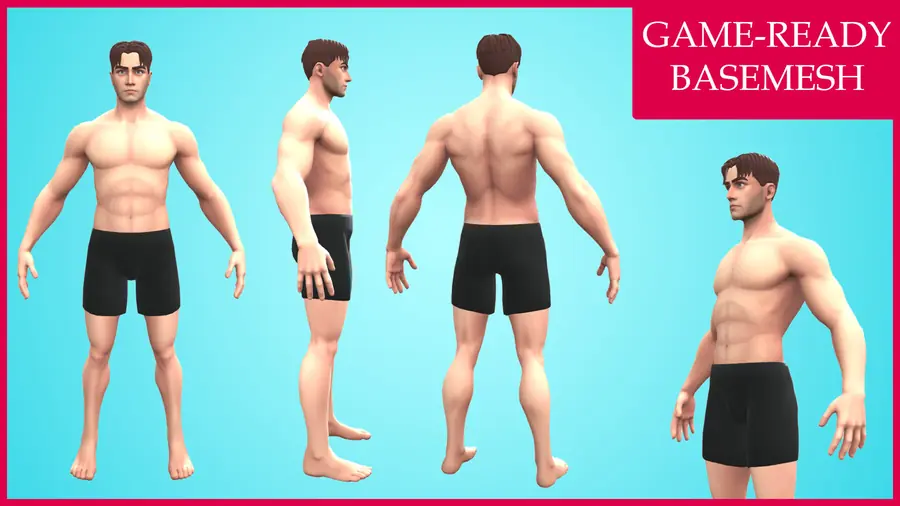 Render of Luiz, a cartoon male 3D character, shown in a front pose