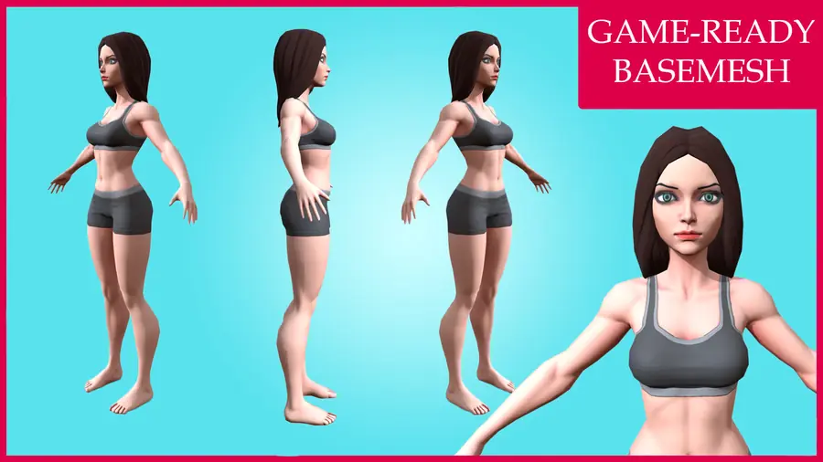 Render of Loira, a stylized female 3D character, shown in a front pose