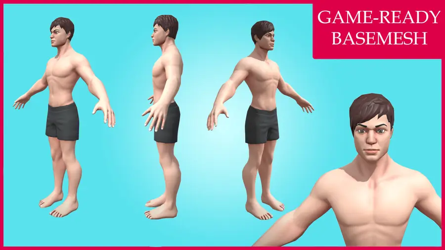 Render of Aaron, a stylized male 3D character, shown in a front pose