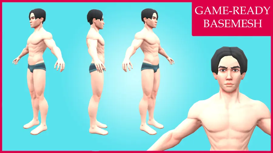 Render of Jamal, a stylized male 3D character, shown in a front pose