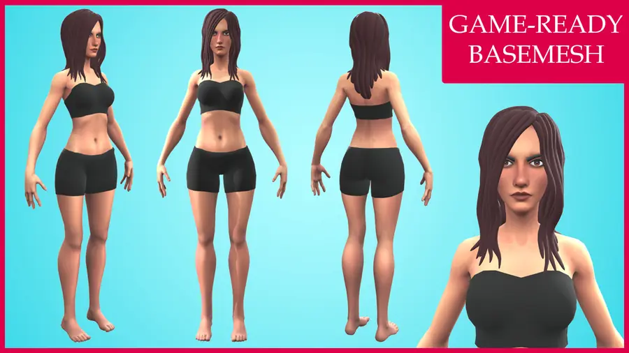 Render of Vero, a cartoon female 3D character, shown in a front pose