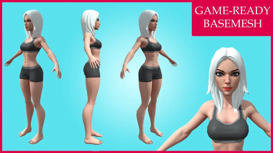 Render of Luna, a stylized female 3D character, shown in a front pose