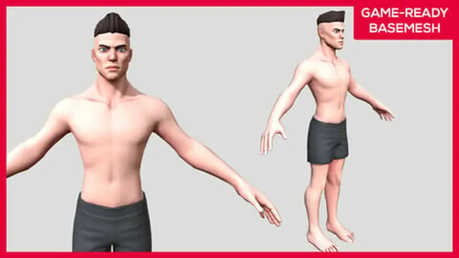 Render of Mike, a stylized male 3D character, shown in a front pose