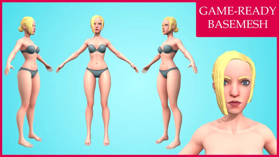 Render of Brianna, a cartoon female 3D character, shown in a front pose