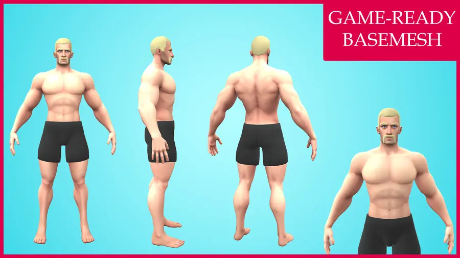 Render of Rognek, a cartoon male 3D character, shown in a front pose