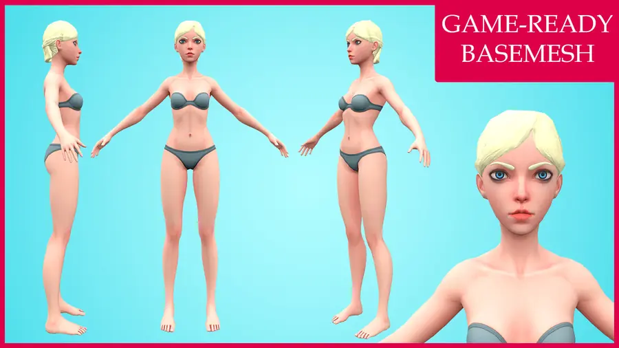 Render of Rosita, a stylized female 3D character, shown in a front pose