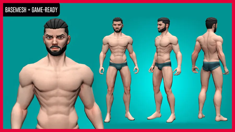 Render of Kiroh, a stylized male 3D character, shown in a front pose