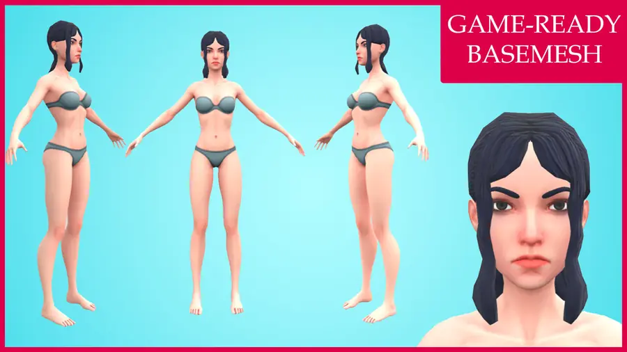 Render of Janna, a stylized female 3D character, shown in a front pose