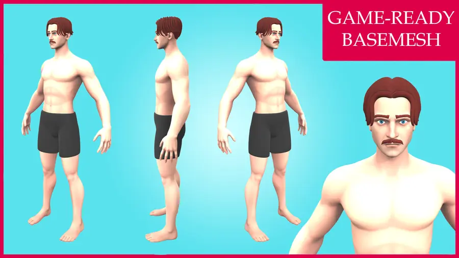 Render of Robert, a stylized male 3D character, shown in a front pose