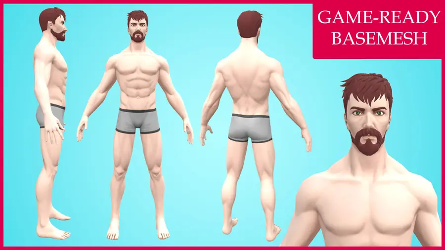 Render of Damien, a cartoon male 3D character, shown in a front pose