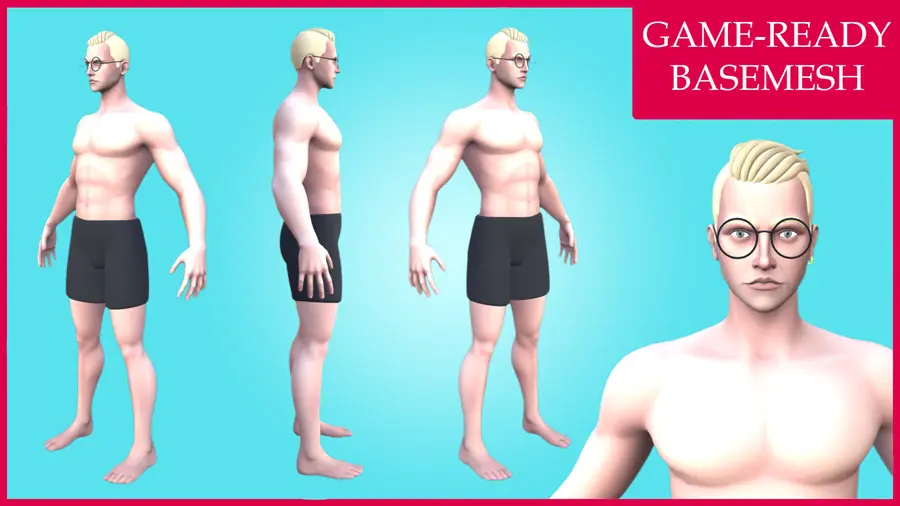 Render of Jorl, a stylized male 3D character, shown in a front pose