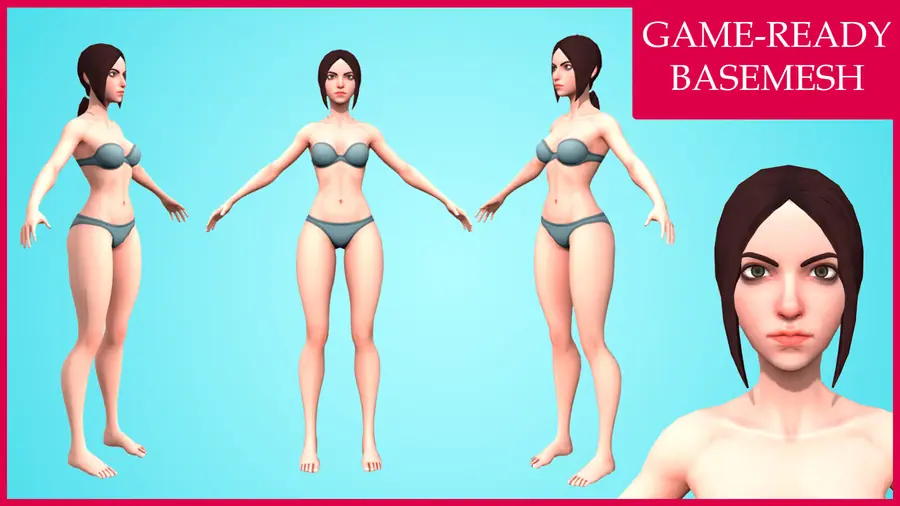 Render of Regina, a stylized female 3D character, shown in a front pose