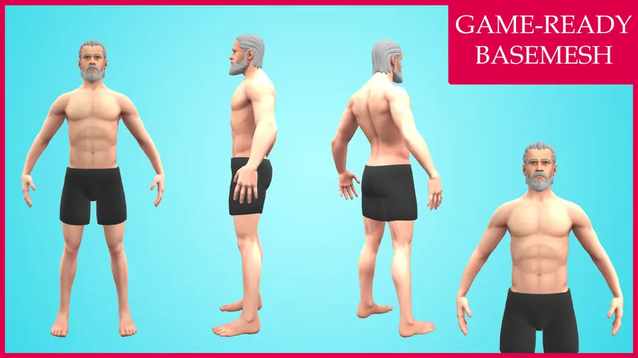 Render of a stylized male 3D character, shown in a front pose
